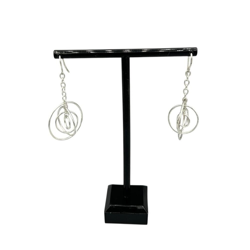 Silver Tone Geometric Circle Drop Earrings Minimalist